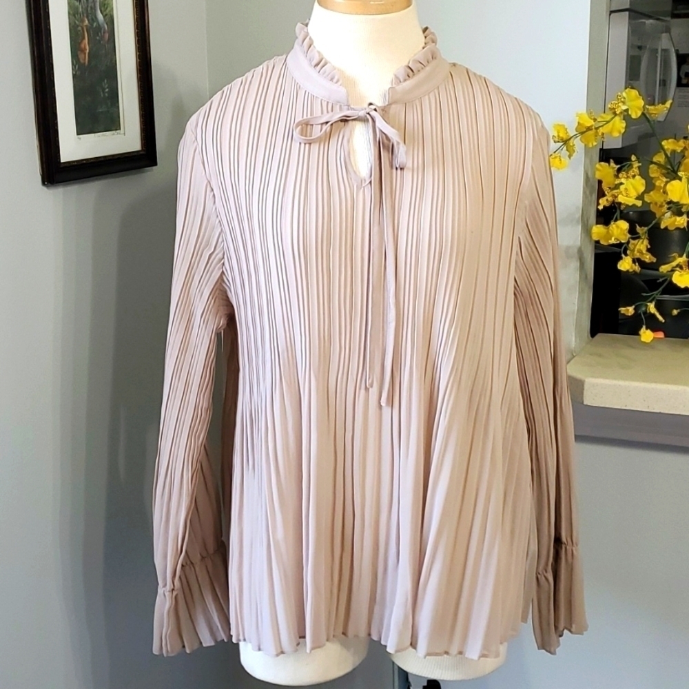 CHARLIE PAIGE,‎ pleated blouse. Size large. Tope color. NWT. LOVELY.